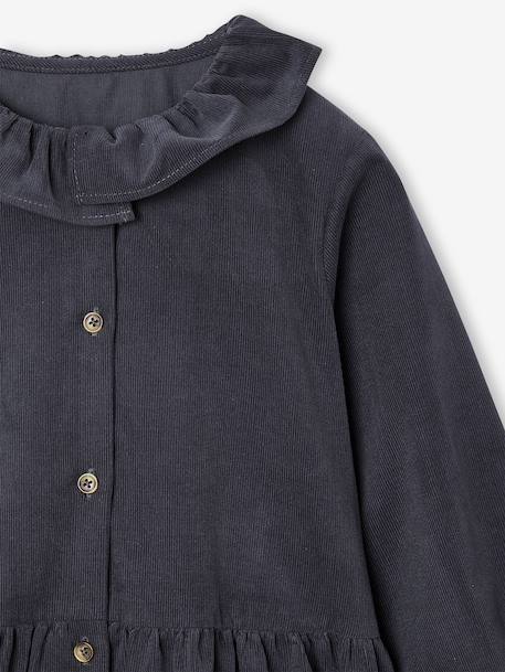 Jurk van fluweel / ribfluweel voor meisjes antraciet+saliegroen - vertbaudet enfant 