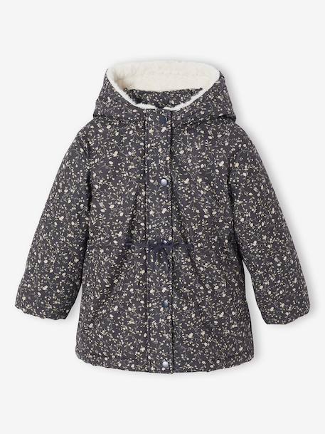 Romantische parka met capuchon voor meisjes groen+marineblauw - vertbaudet enfant 
