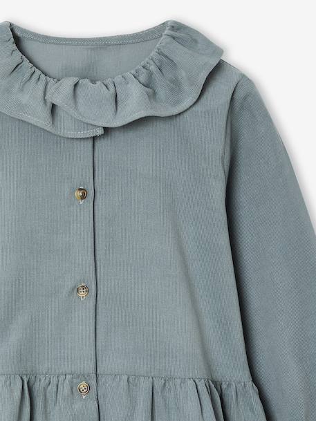 Jurk van fluweel / ribfluweel voor meisjes antraciet+saliegroen - vertbaudet enfant 