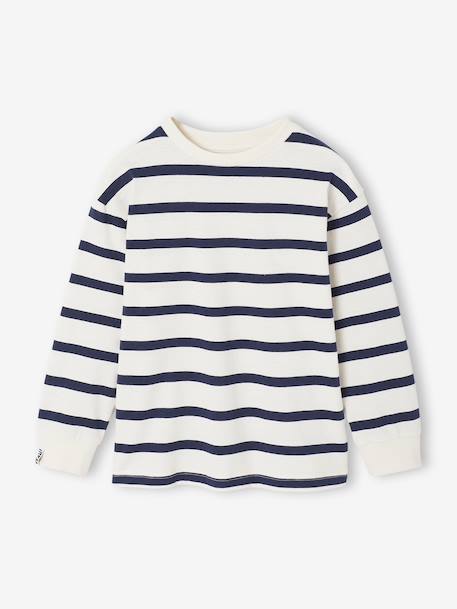Gestreept T-shirt met lange mouwen voor jongens bordeauxrood+ecru+nachtblauw - vertbaudet enfant 