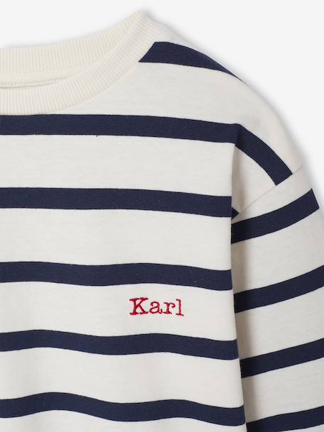 Gestreept T-shirt met lange mouwen voor jongens bordeauxrood+ecru+nachtblauw - vertbaudet enfant 
