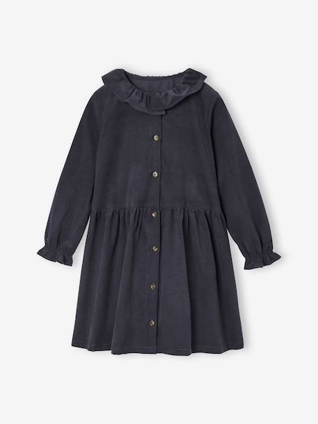 Jurk van fluweel / ribfluweel voor meisjes antraciet+saliegroen - vertbaudet enfant 