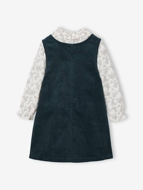 Set overgooier van fluweel en blouse van katoenen gaas voor meisjes petrolblauw - vertbaudet enfant 