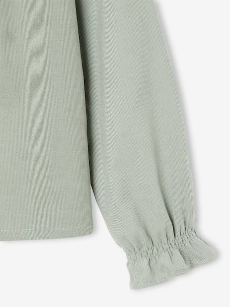 Fluwelen meisjesblouse met ruches en Engels borduursel groengrijs+roze (poederkleur) - vertbaudet enfant 