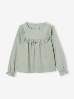 -Fluwelen meisjesblouse met ruches en Engels borduursel
