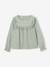 Fluwelen meisjesblouse met ruches en Engels borduursel groengrijs+roze (poederkleur) - vertbaudet enfant 