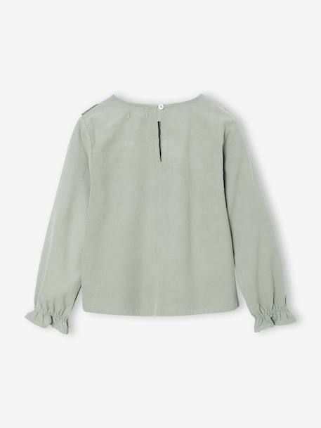 Fluwelen meisjesblouse met ruches en Engels borduursel groengrijs+roze (poederkleur) - vertbaudet enfant 