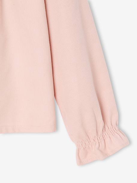 Fluwelen meisjesblouse met ruches en Engels borduursel groengrijs+roze (poederkleur) - vertbaudet enfant 