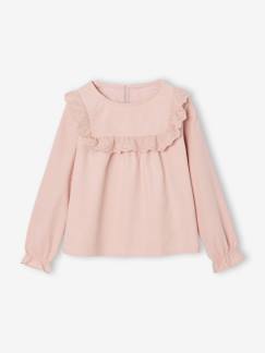 -Fluwelen meisjesblouse met ruches en Engels borduursel
