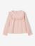 Fluwelen meisjesblouse met ruches en Engels borduursel groengrijs+roze (poederkleur) - vertbaudet enfant 
