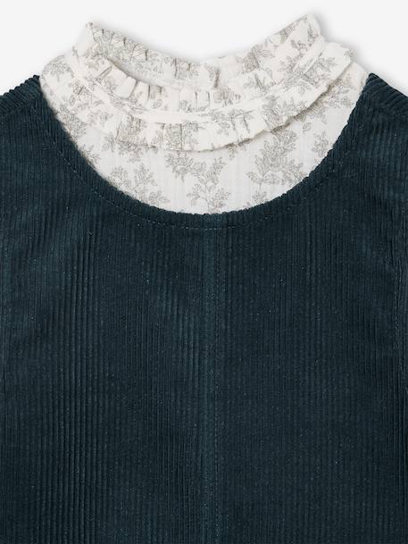 Set overgooier van fluweel en blouse van katoenen gaas voor meisjes petrolblauw - vertbaudet enfant 