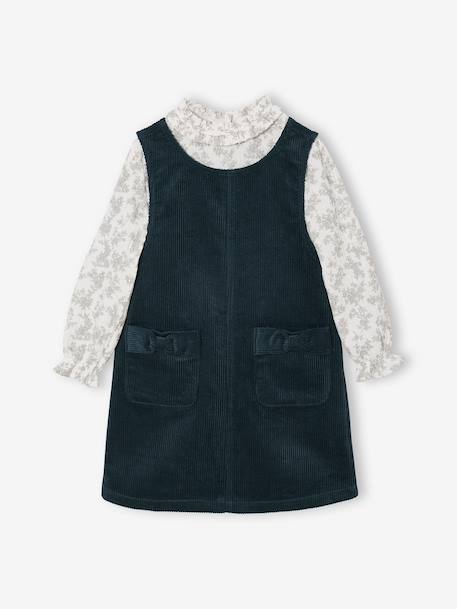 Set overgooier van fluweel en blouse van katoenen gaas voor meisjes petrolblauw - vertbaudet enfant 