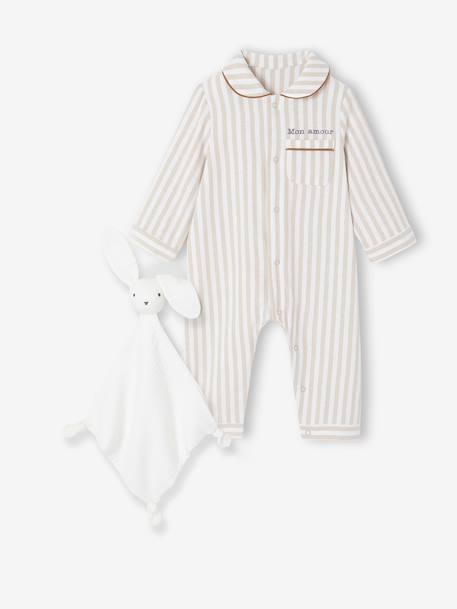 Babyslaappakje set in flanel + knuffels beige - vertbaudet enfant 