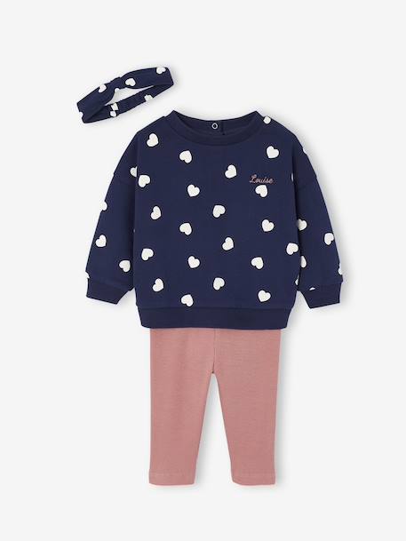 Personaliseerbare sweater + legging + haarband babymeisje antraciet+beige (poederkleur)+marineblauw - vertbaudet enfant 
