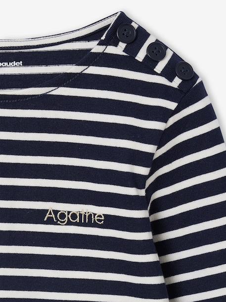 Gestreept meisjesshirt lange mouwen marineblauw+olijf - vertbaudet enfant 