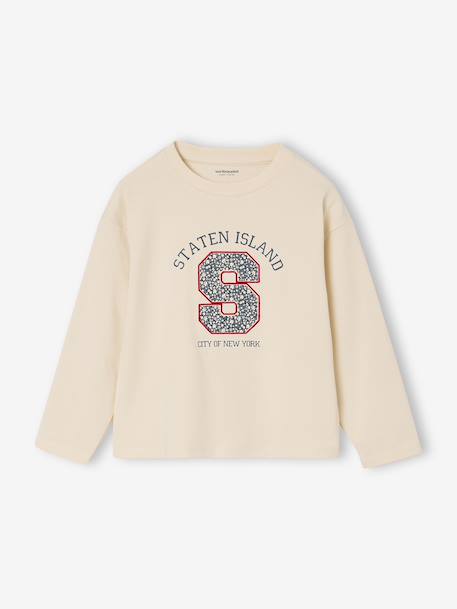 T-shirt met lange mouwen en letters voor meisjes ecru+marineblauw - vertbaudet enfant 