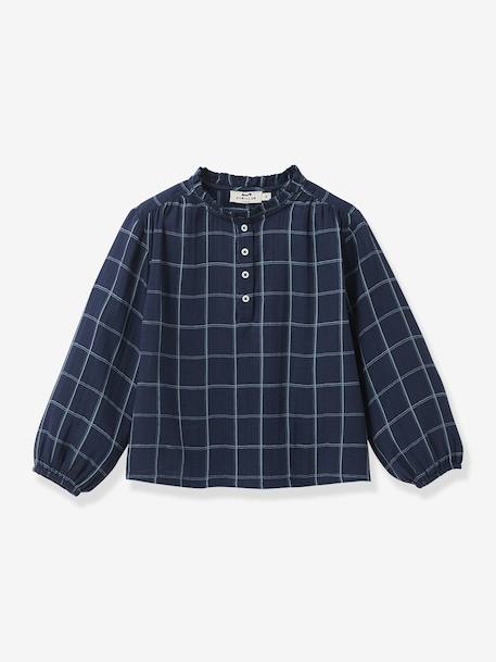 Blouse van katoenen gaas voor meisjes CYRILLUS marineblauw - vertbaudet enfant 