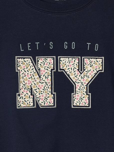 T-shirt met lange mouwen en letters voor meisjes ecru+marineblauw - vertbaudet enfant 