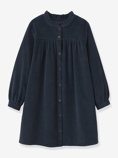 Meisjesjurk in wafel fluweel CYRILLUS blauw - vertbaudet enfant 