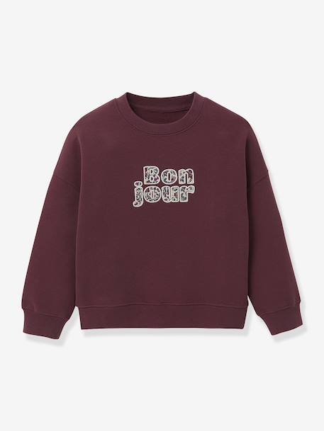 Meisjes sweater met boodschap van biologisch katoen CYRILLUS bordeauxrood - vertbaudet enfant 