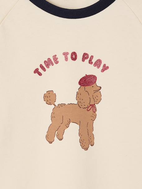 T-shirt met hondenmotief, glitterdetails, lange mouwen voor meisjes vanille - vertbaudet enfant 