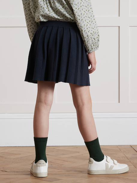 Geplooide tricot rok voor meisjes van CYRILLUS marineblauw - vertbaudet enfant 