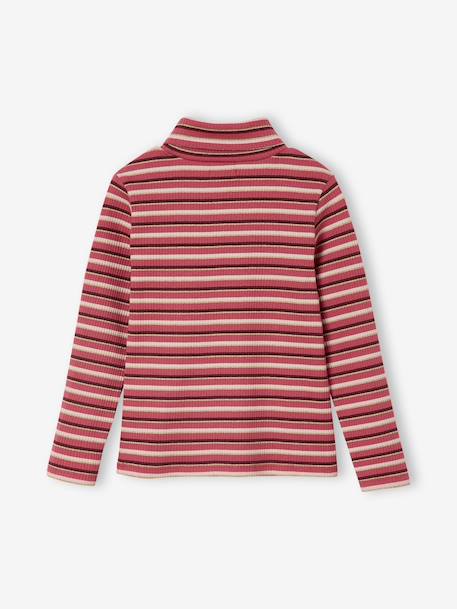 T-shirt met rolkraag van ribstof meisjes framboos+meerkleurig - vertbaudet enfant 