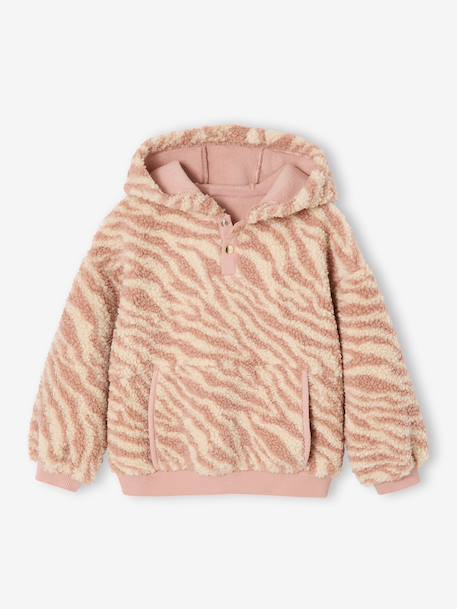 Meisjessweater met capuchon van sherpa ecru+roze (poederkleur) - vertbaudet enfant 