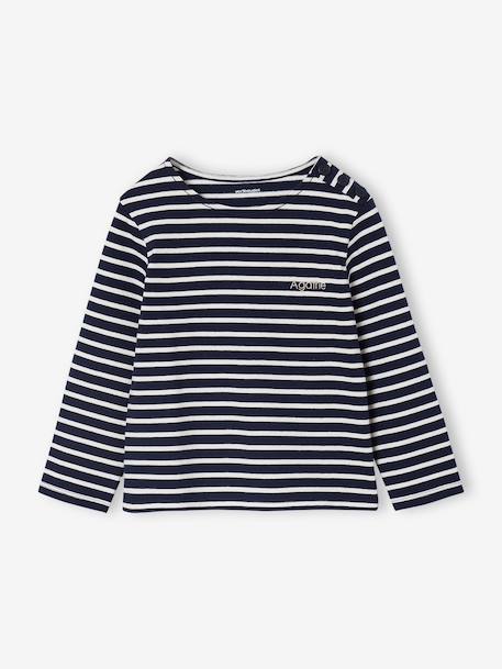 Gestreept meisjesshirt lange mouwen marineblauw+olijf - vertbaudet enfant 