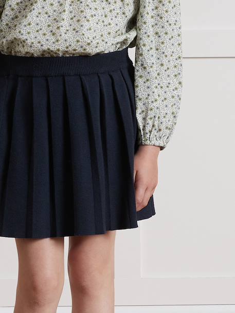 Geplooide tricot rok voor meisjes van CYRILLUS marineblauw - vertbaudet enfant 