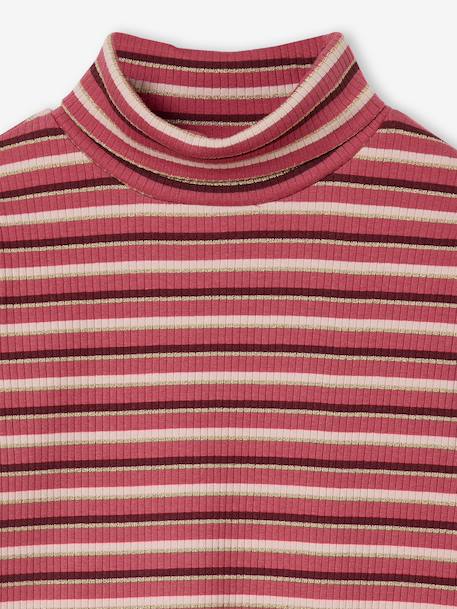 T-shirt met rolkraag van ribstof meisjes framboos+meerkleurig - vertbaudet enfant 