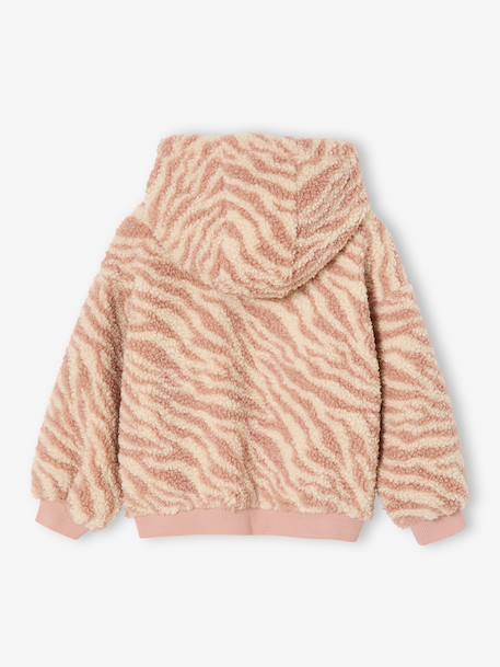 Meisjessweater met capuchon van sherpa ecru+roze (poederkleur) - vertbaudet enfant 