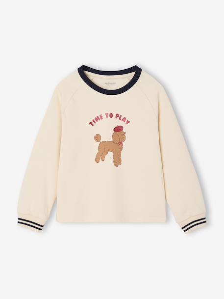 T-shirt met hondenmotief, glitterdetails, lange mouwen voor meisjes vanille - vertbaudet enfant 