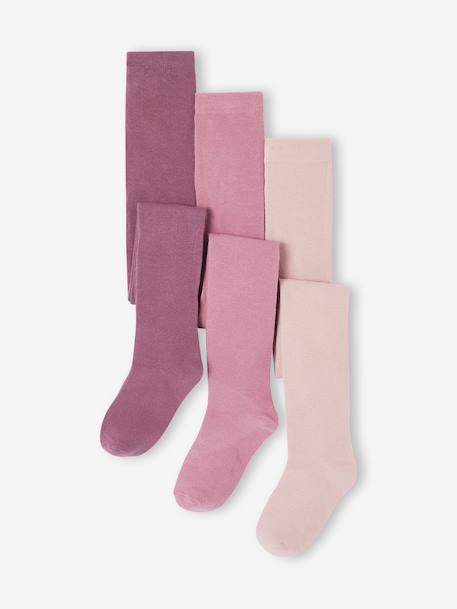Set van 3  Oeko-Tex®-meisjesleggings kaneel+marineblauw+oudroze+pruim+roze (poederkleur)+Set gechineerd grijs+set inkt+zachtpaars - vertbaudet enfant 