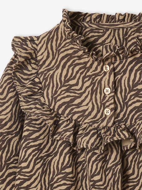 Blouse van katoengaas met zebraprint voor meisjes chocoladebruin - vertbaudet enfant 