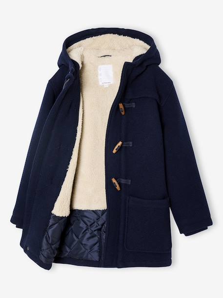 Dufflejas voor jongens van wollen stof met sherpavoering gemêleerd grijs+marineblauw - vertbaudet enfant 