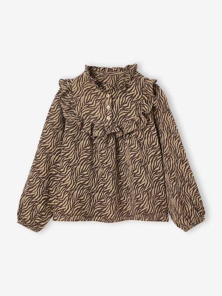 Blouse van katoengaas met zebraprint voor meisjes chocoladebruin - vertbaudet enfant 