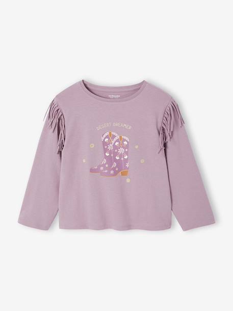 T-shirt met franjes voor meisjes met lange mouwen zachtpaars - vertbaudet enfant 