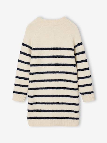 Gestreept jurk in trui voor meisjes ecru+marineblauw - vertbaudet enfant 