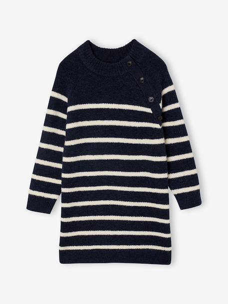 Gestreept jurk in trui voor meisjes ecru+marineblauw - vertbaudet enfant 