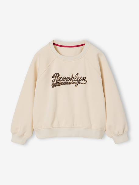 Sweater met 'Brooklyn' inscriptie en zebraprint voor meisjes ecru - vertbaudet enfant 