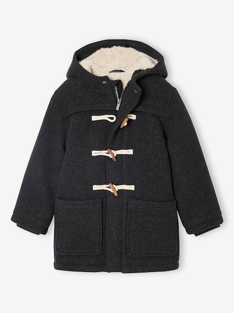 Dufflejas voor jongens van wollen stof met sherpavoering gemêleerd grijs+marineblauw - vertbaudet enfant 