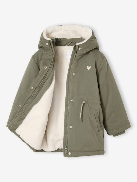 Romantische parka met capuchon voor meisjes groen+marineblauw - vertbaudet enfant 