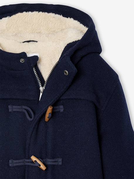Dufflejas voor jongens van wollen stof met sherpavoering gemêleerd grijs+marineblauw - vertbaudet enfant 