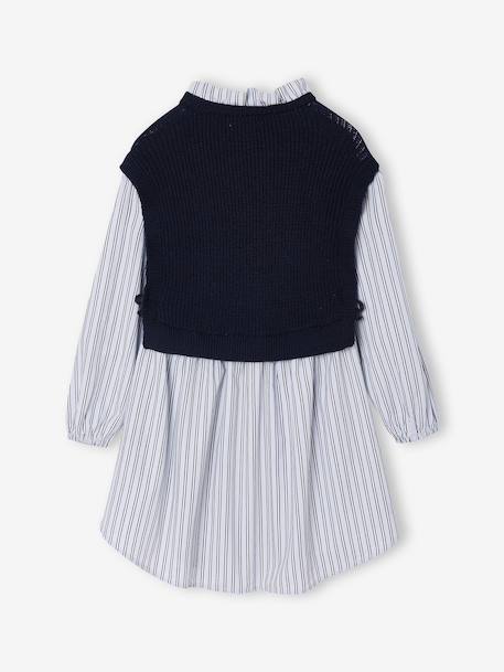 Hemdjurk met 2-in-1 effect voor meisjes ecru+gemêleerd grijs+marineblauw - vertbaudet enfant 