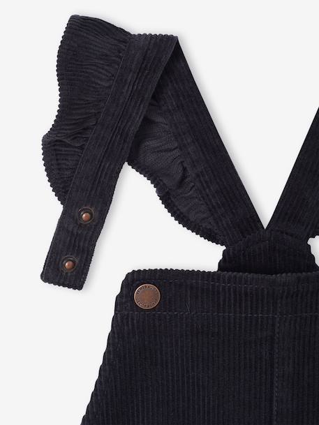 Velours meisjestuinbroek met ruches op de bandjes antraciet+groengrijs - vertbaudet enfant 