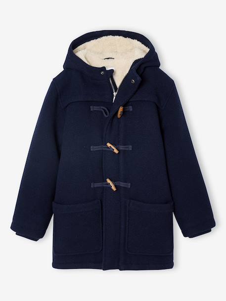 Dufflejas voor jongens van wollen stof met sherpavoering gemêleerd grijs+marineblauw - vertbaudet enfant 
