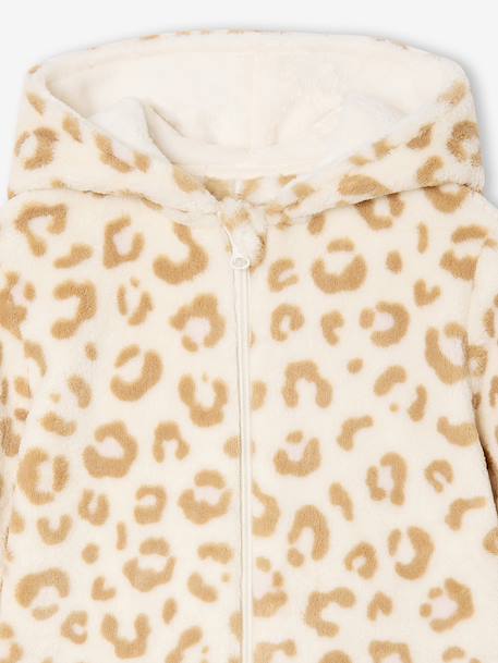 Meisjespyjama jumpsuit met luipaardprint van sherpa beige - vertbaudet enfant 