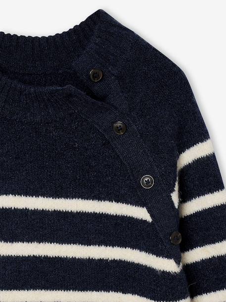 Gestreept jurk in trui voor meisjes ecru+marineblauw - vertbaudet enfant 