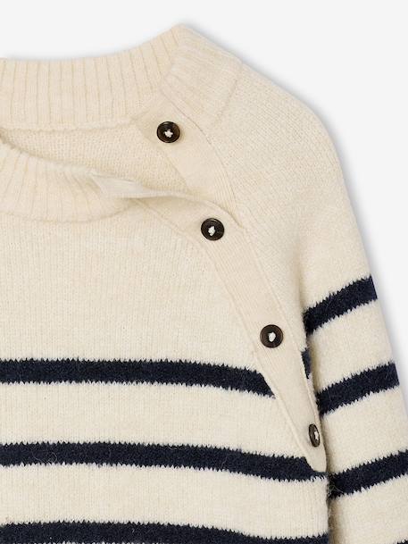 Gestreept jurk in trui voor meisjes ecru+marineblauw - vertbaudet enfant 
